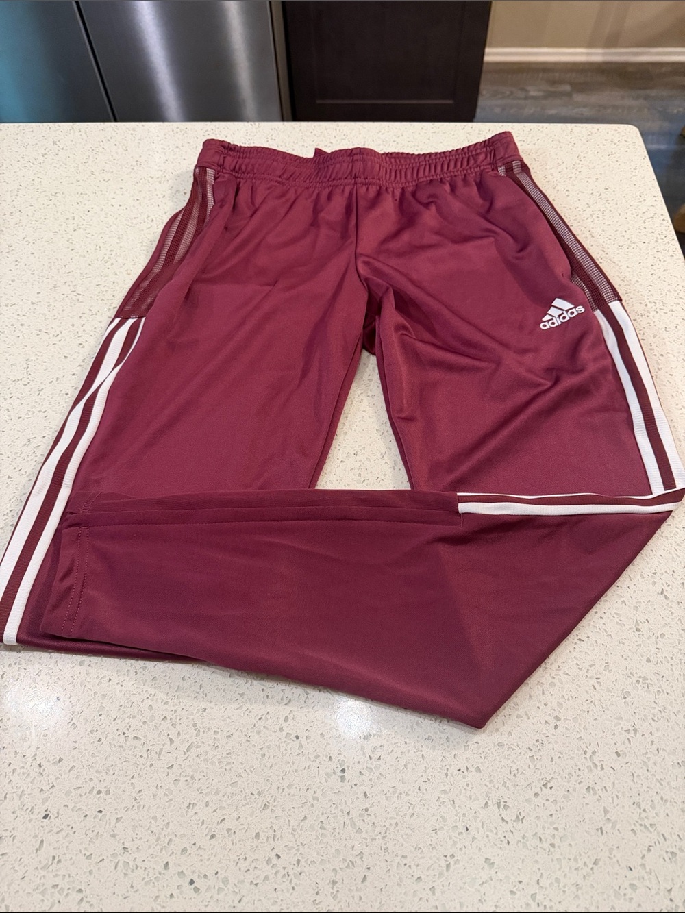 adidas Kids Burgundy Joggers with White Stripes